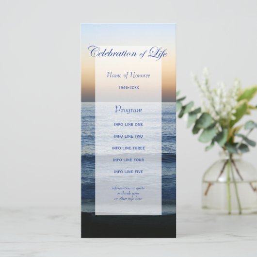 Carte de programme Ocean Blue Celebration of Life (Debout devant)