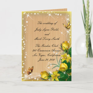 Carte de programme papillon floral jaune rustique