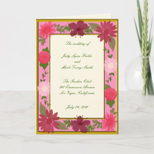 Carte de programme personnalisée Fleurs roses (Devant)