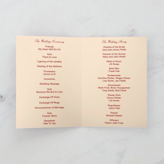 Carte de Programme pour Pots Mason Fleurs Rouges (Intérieur)