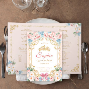Carte de programme Quinceanera à poitrine rose cla