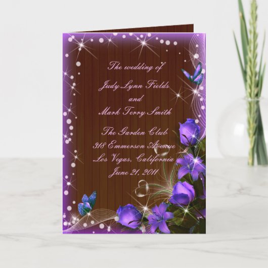 Carte de programme Rustic Dark Wood Purple Floral (Devant)