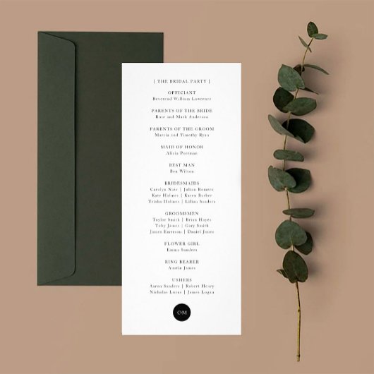 Carte de programme verticale Mariage simple modern