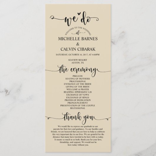 Carte de programme We Do Wedding sur le thème beig (Devant)