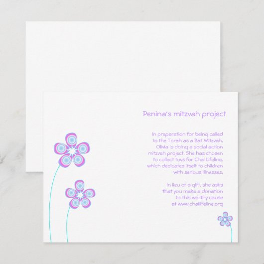 Carte de projet Bat mitzvah Penina (Devant / Derrière)