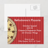 Carte de promo de carte postale de Pizzaria de (Devant / Derrière)