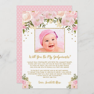 Carte de proposition Blush Pink Gold Floral Godpar