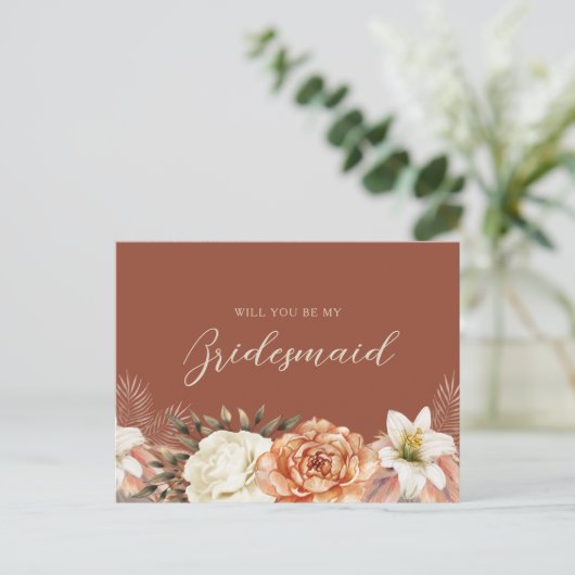 Carte de proposition Boho Fall Bridesmaid (Debout devant)