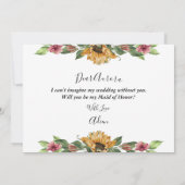 Carte de proposition Boho Sunflower Maid Of Honor (Dos)