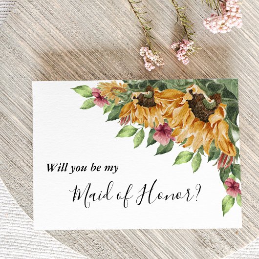 Carte de proposition Boho Sunflower Maid Of Honor
