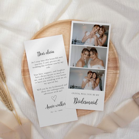 Carte de proposition Bridesmaid Photo Strip 3 phot