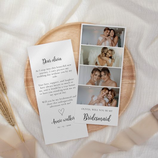 Carte de proposition Bridesmaid Photo Strip 4 phot
