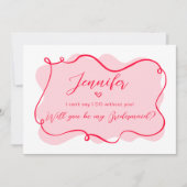 Carte de proposition Bridesmaid rose et rouge rétr (Devant)