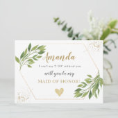 Carte de proposition Bridesmaid vert et or (Debout devant)