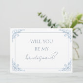 Carte de proposition Chic Blue et White Bridesmaid (Debout devant)