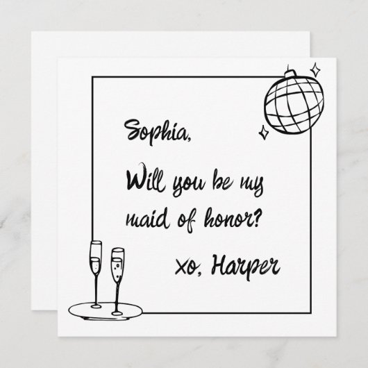 Carte de proposition Chic Disco manuscrite Maid of (Devant / Derrière)