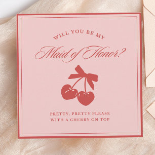 Carte de proposition Chic Pink Bow & Cherry Maid o