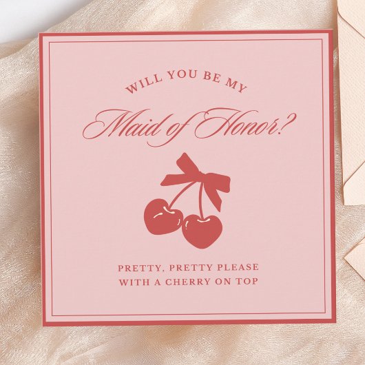 Carte de proposition Chic Pink Bow & Cherry Maid o