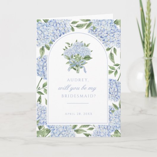 Carte de proposition d'arc d'hydrangée bleu, photo (Devant)