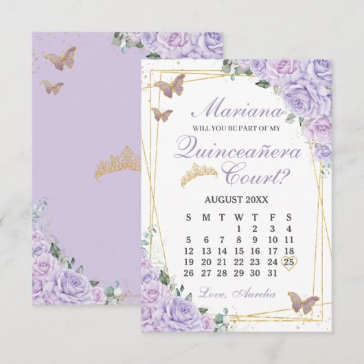 Carte de Proposition de Cour de Quinceanera Fleuri (Devant / Derrière)