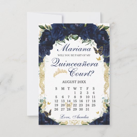 Carte de Proposition de Cour de Quinceanera Fleuri (Devant)