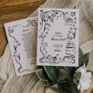 Carte de proposition de fille à fleurs dessinée à