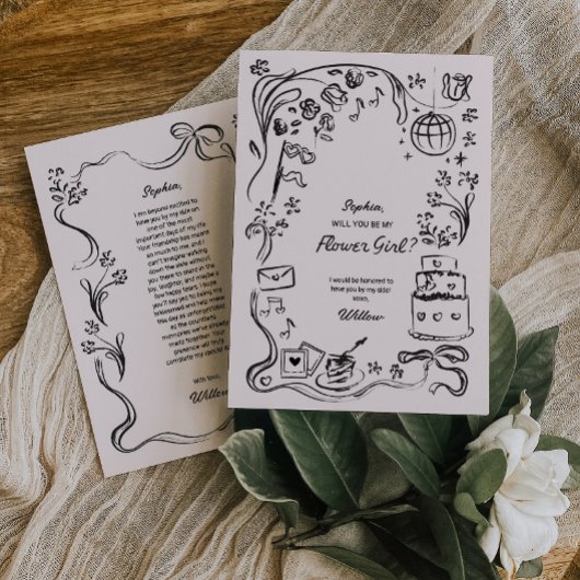 Carte de proposition de fille à fleurs dessinée à 