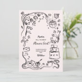 Carte de proposition de fille à fleurs dessinée à  (Debout devant)