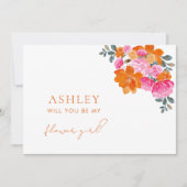Carte de proposition de fille à fleurs rose et ora (Devant)