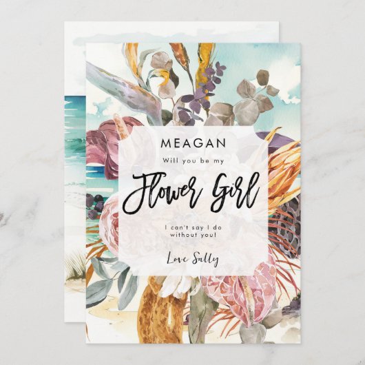 carte de proposition de fille de fleur de plage tr (Devant / Derrière)