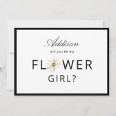 Carte de proposition de fille de fleurs noir et bl (Devant)