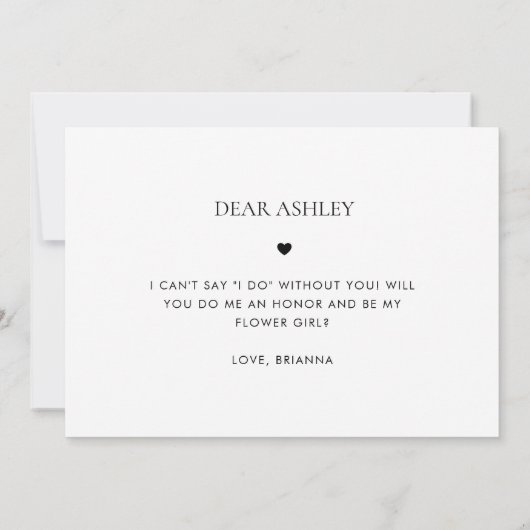 Carte de proposition de fille de script de coeur r (Dos)