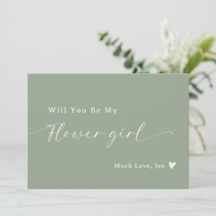 Carte de proposition de fille de script vert Sage