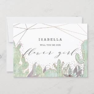 Carte de Proposition de Fille Fleur Geo Cactus & S