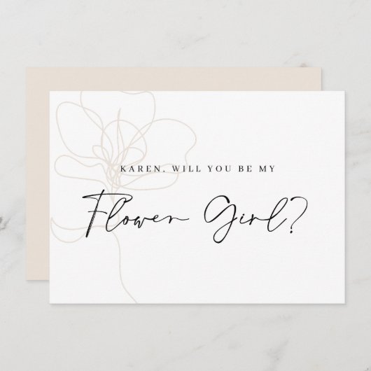 Carte de proposition de fille Rose illustrée (Devant / Derrière)