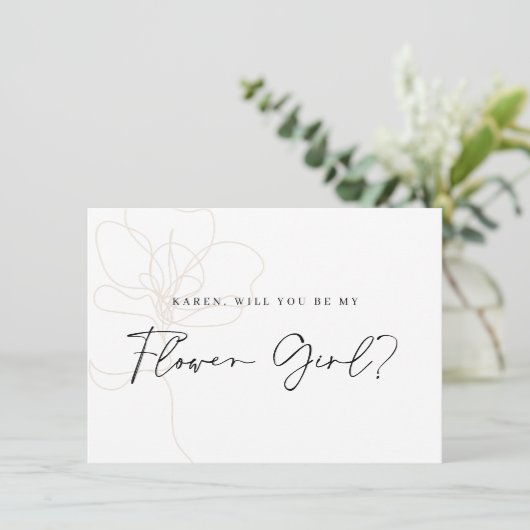 Carte de proposition de fille Rose illustrée (Debout devant)