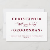 Carte de proposition de Groomsman Burgundy (Devant)