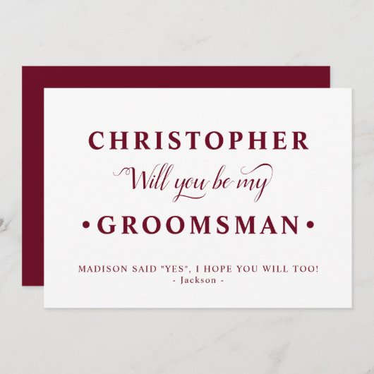 Carte de proposition de Groomsman Burgundy (Devant / Derrière)
