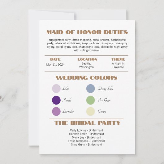 Carte de proposition de la Bridesmaid (Dos)