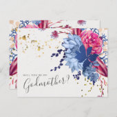Carte de proposition de marraine florale bleue ros (Devant / Derrière)