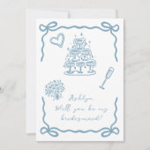 Carte de proposition d'Epoux Bleu Dessin À La Main (Devant)