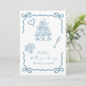 Carte de proposition d'Epoux Bleu Dessin À La Main (Debout devant)