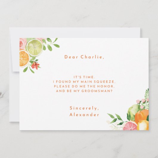 Carte de proposition du Mariage d'aquarelle Citrus (Dos)