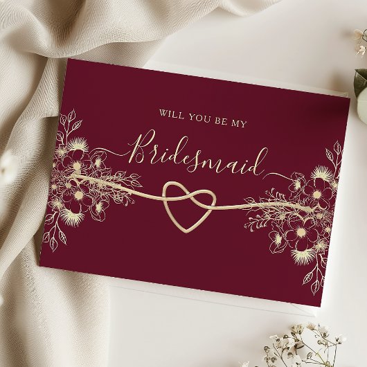 Carte de proposition Elegant Burgundy Gold Bridesm
