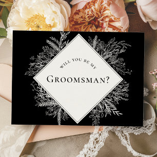 Carte de proposition Groomsman Black and White Gre