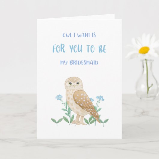 Carte de proposition Owl Bridesmaid (Petite plante)
