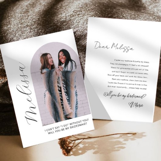 Carte de proposition photo Arch Bridesmaid moderne