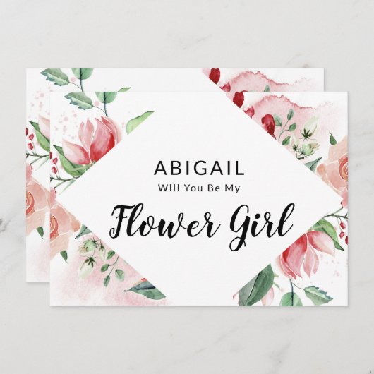 Carte de proposition pour fille à fleurs de couleu (Devant / Derrière)