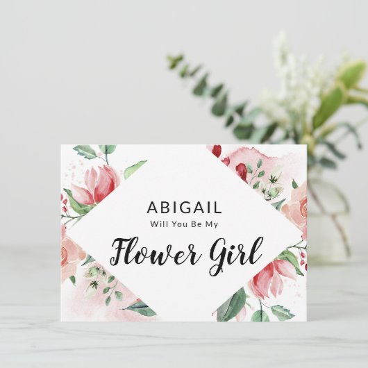 Carte de proposition pour fille à fleurs de couleu (Debout devant)