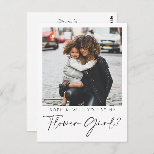 Carte de proposition pour fille à fleurs minimale  (Devant / Derrière)